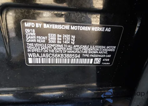 2019 BMW 530E Iperformance z USA, uszkodzony, nr VIN WBAJA9C56KB388594